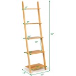 Cenis 5-Tier Ladder Shelf Bamboo Multi-Use Leaning Bookshelf Open Display Ladder Stand Shelf Wall Shelves Book Shelf Bathroom Shelves Book Shelves Home Decor Clearance Bathroom Shelf Blanket ladd