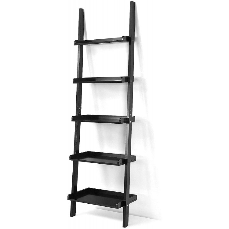 Cenis Ladder Shelf 5-Tier Plant Stand Wall-Leaning Bookcase Display Rack Black Shelf Wall Shelves Book Shelf Bathroom Shelves Book Shelves Home Decor Clearance Bathroom Shelf Blanket Ladder