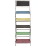 Colorful Ladder Style Farmhouse Country 5 ft Chalkboard Top Planter Book Shelf Institu Ladder Shelf Decorative Ladder Decorative Shelves