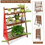 COSTWAY Bamboo Plant Stand Foldable Multifunctional Flower Display Ladder Shelf 3-Tier Storage Rack