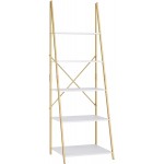 FINETONES 5-Tier Ladder Shelf Free Standing A-Shape Display Bookcase Storage Organizer Unit with Metal Frame Flower Stand Plant Rack for Living Room Kitchen Bathroom Home Office White Gold