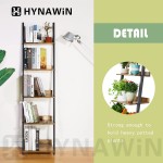 HYNAWIN 5 Tier Ladder Shelf-Wood & Metal Bookcase,Wall Mount Bookshelf Standing Unit,Multipurpose Plant Stand for Livingroom,Kitchen,Space Saving Display Rack,Industrial Accent Furniture