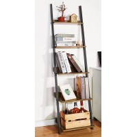 HYNAWIN 5 Tier Ladder Shelf-Wood & Metal Bookcase,Wall Mount Bookshelf Standing Unit,Multipurpose Plant Stand for Livingroom,Kitchen,Space Saving Display Rack,Industrial Accent Furniture