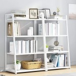 IOTXY 4 Tier Open Bookshelf Steel and Wood Display Stand 50CM Width Floor-Standing Bookcase White