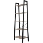 JYOSTORE Industrial Ladder Shelf 5-Tier Bookshelf Storage Rack Shelves Bathroom Living Room Wood Look Particle Board Furniture Metal Frame Classic Black