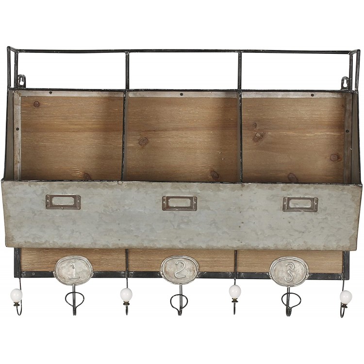 Kate and Laurel Arnica Rustic Wood and Metal Wall Storage Pockets with Hooks