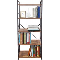 KD ModySimble 5 Tier Bookshelf Industrial Bookshelf Rustic Tall Modern Bookshelf Large Bookcase ZFH