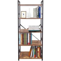 KD ModySimble 5 Tier Bookshelf Industrial Bookshelf Rustic Tall Modern Bookshelf Large Bookcase ZFH
