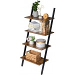 Ladder Shelf 4-Tier Bookshelf Storage Rack Shelves for Living Room Kitchen Office Steel Stable Sloping Leaning Against The Wall Industrial MDF Brown
