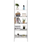 Ladder Shelf 5-Tier Bookshelf Multifunctional Modern Wood Plant Flower Display Shelf Home Office Storage Rack Leaning Ladder Wall Shelf White