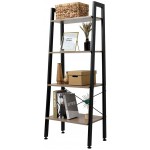 Ladder Shelf Bookshelf Storage Rack Shelves Bathroom Living Room Industrial Accent Furniture Steel Frame Charcoal Gray and Black 4Tier