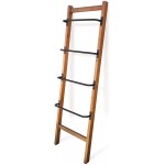 MITUS Blanket Ladder 4-Tier Ladder Shelf with Offset Metal Rungs and Pine Wood Frame Rustic Brown and Black