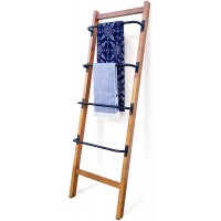 MITUS Blanket Ladder 4-Tier Ladder Shelf with Offset Metal Rungs and Pine Wood Frame Rustic Brown and Black