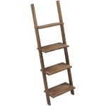 MyGift 4-Tier Burnt Wood Decorative Wall-Leaning Ladder Shelves