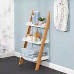 Natural and White 3-Tier Ladder Shelf Ladder Shelf Wood Leaning Bookshelf White Triangle Shelves
