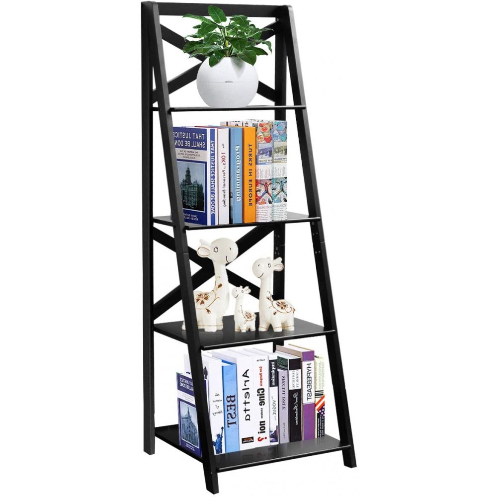 Tangkula 4-Tier Ladder Shelf Bookcase Leaning Free Standing Wooden Frame Decor Bookshelf Storage Flower Shelf Plant Display Shelf for Home Office