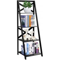 Tangkula 4-Tier Ladder Shelf Bookcase Leaning Free Standing Wooden Frame Decor Bookshelf Storage Flower Shelf Plant Display Shelf for Home Office