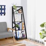 Tangkula 4-Tier Ladder Shelf Bookcase Set of 2 Leaning Free Standing Wooden Frame Decor Bookshelf Storage Flower Shelf Plant Display Shelf for Home Office