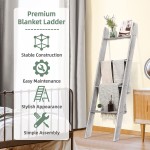 Tangkula 4-Tier Wooden Blanket Ladder 4.5 ft Farmhouse Storage Rack Wall Leaning Ladder Shelf Stand Decorative Blanket Shelf for Living Room Bathroom & Bedroom Grey