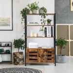 Tangkula Industrial Bookshelf and Bookcase with 3 Shelves and 2 Louvered Doors Free Standing Storage Cabinet in Living Room Study Bedroom Home Office Multifunctional Bookcase Rustic Brown