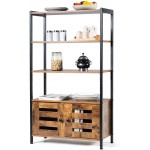 Tangkula Industrial Bookshelf and Bookcase with 3 Shelves and 2 Louvered Doors Free Standing Storage Cabinet in Living Room Study Bedroom Home Office Multifunctional Bookcase Rustic Brown