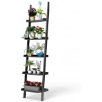 Tangkula Ladder Shelf 5-Tier Multifunctional Modern Wood Plant Flower Book Display Shelf Home Office Storage Rack Leaning Ladder Wall Shelf Black 2