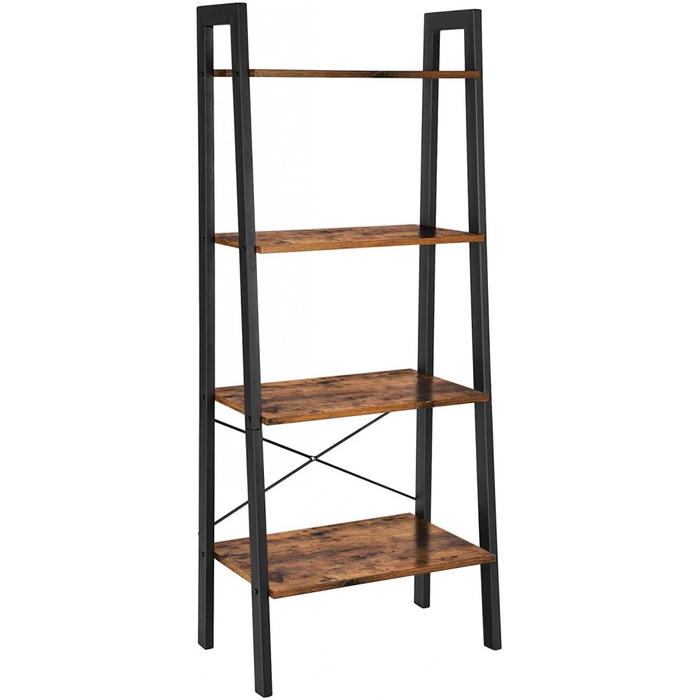 VASAGLE ALINRU Ladder Shelf 4-Tier Bookshelf Storage Rack Shelves Bathroom Living Room Industrial Accent Furniture Steel Frame Rustic Brown and Black ULLS44X