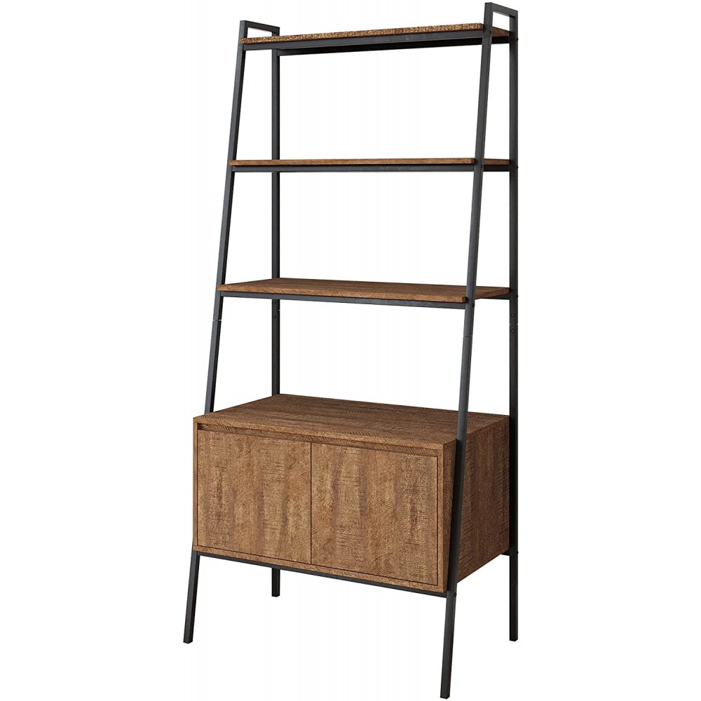 VIFAH District Indoor Metal 3-Tier Ladder w  Bookcase Walnut 32 x 19.5 x 71