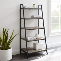 Walker Edison Capitan Contemporary Metal and Wood Ladder Bookshelf 56 Inch Grey Wash
