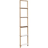 Wall Leaning 5 Shelves Ladder Storage Bamboo Wood White 15 3 4''L x 8''W x 70''H 9926210
