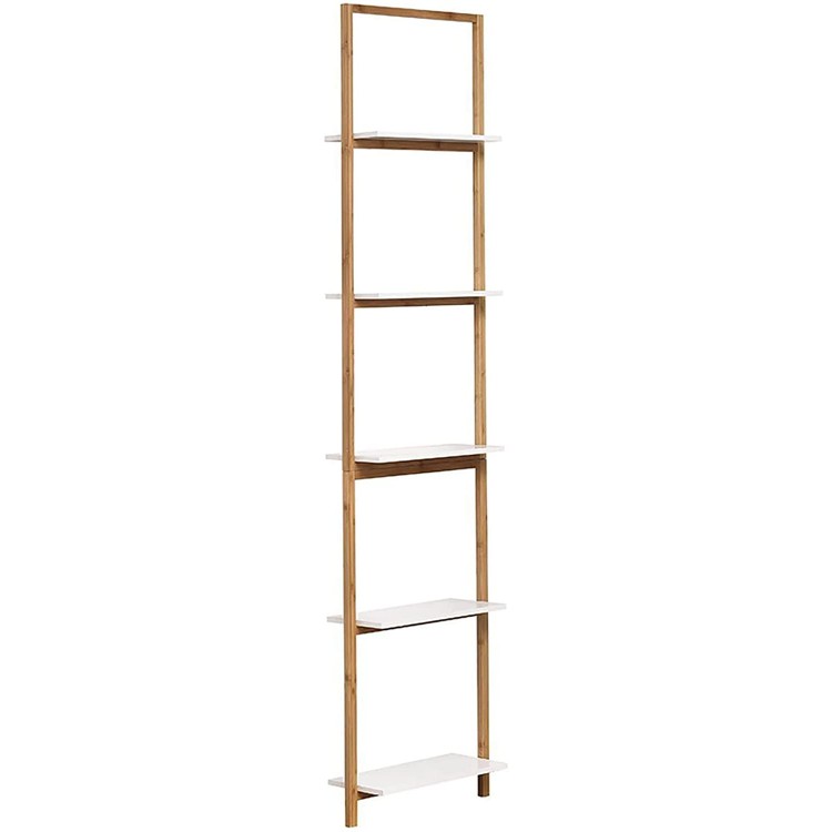 Wall Leaning 5 Shelves Ladder Storage Bamboo Wood White 15 3 4''L x 8''W x 70''H 9926210