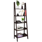 WiCCI Ladder Shelf 5-Tier Multifunctional Modern Wood Plant Flower Book Display Shelf Home Office Storage Rack Leaning Ladder Wall Shelf Brown Color,Smooth Beautiful and Sturdy